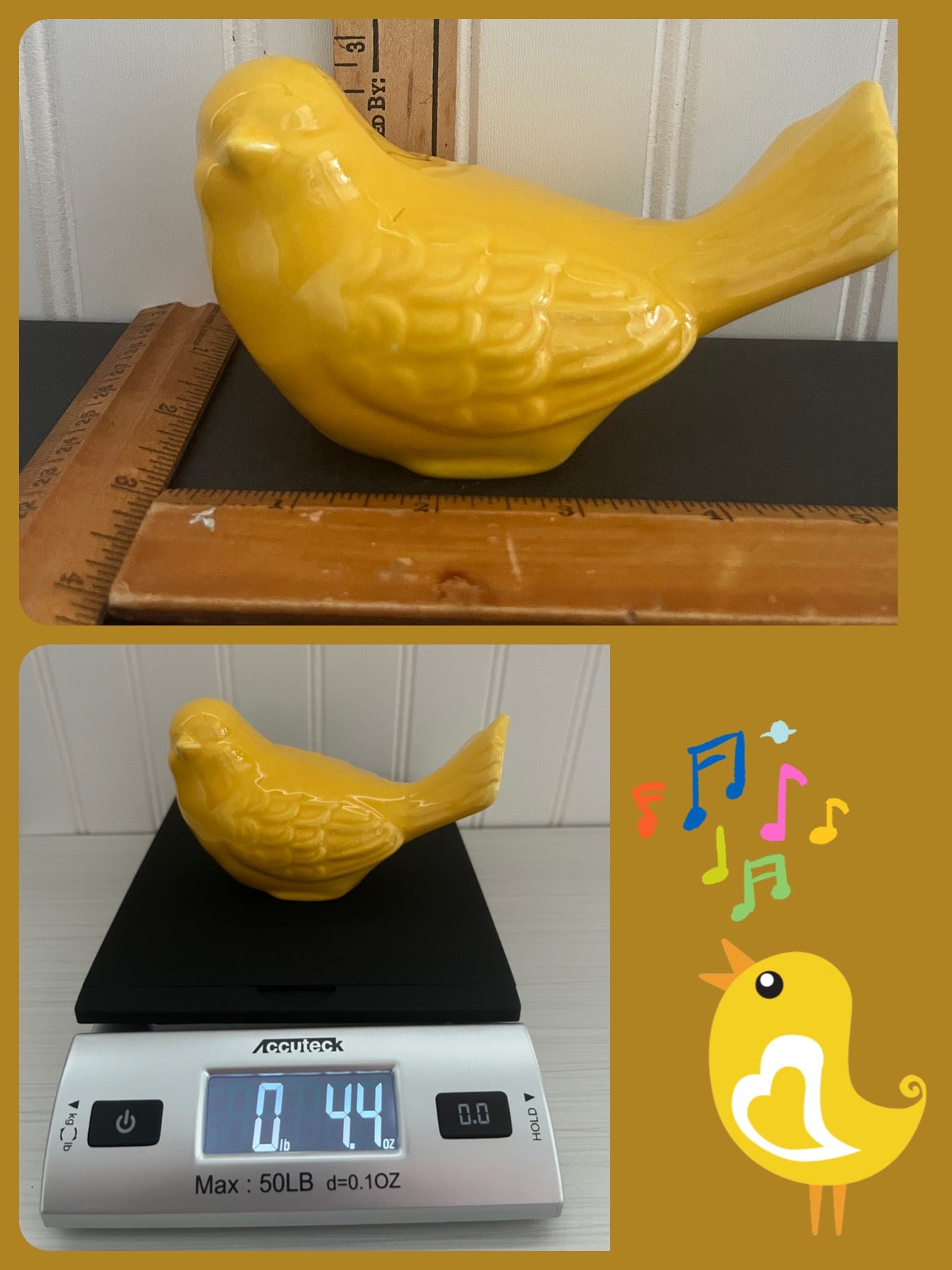 Vintage Style Sunshine Yellow Glazed Ceramic Bird -