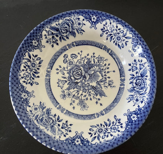 Grandmillennial Style Vintage Blue Rose Floral 6" Bowl - Wood & Sons English Ironstone Chinaware