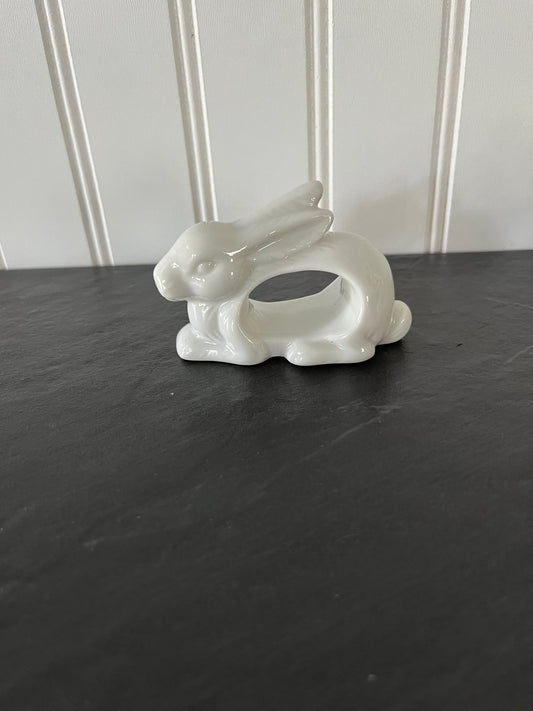 Vintage White Ceramic Porcelain Bunny Rabbit Napkin Ring Holder - Charming Collectible Home Decor