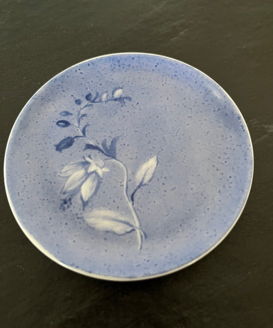 Vintage Hand-Painted Blue Floral Stoneware Mini Plate - 4" Diameter - Decorative Collectible
