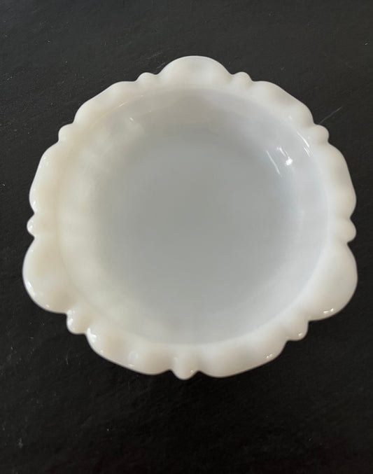 Vintage Mid Century Anchor Hocking Milk Glass Trinket Dish - Thumbprint Ashtray - 5" Diamete