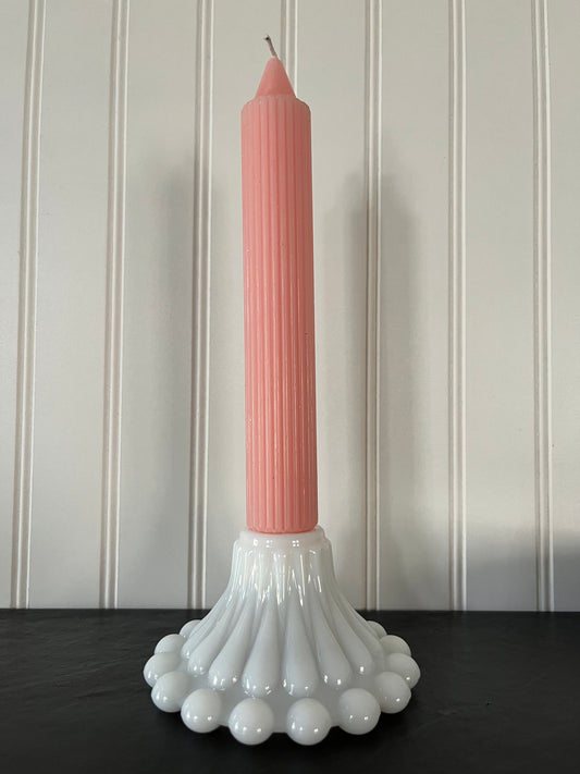 Vintage Anchor Hocking Berwick  Milk Glass Sculptured Boppie Bubble Candle Holder - 4.5" Diameter - 3" High