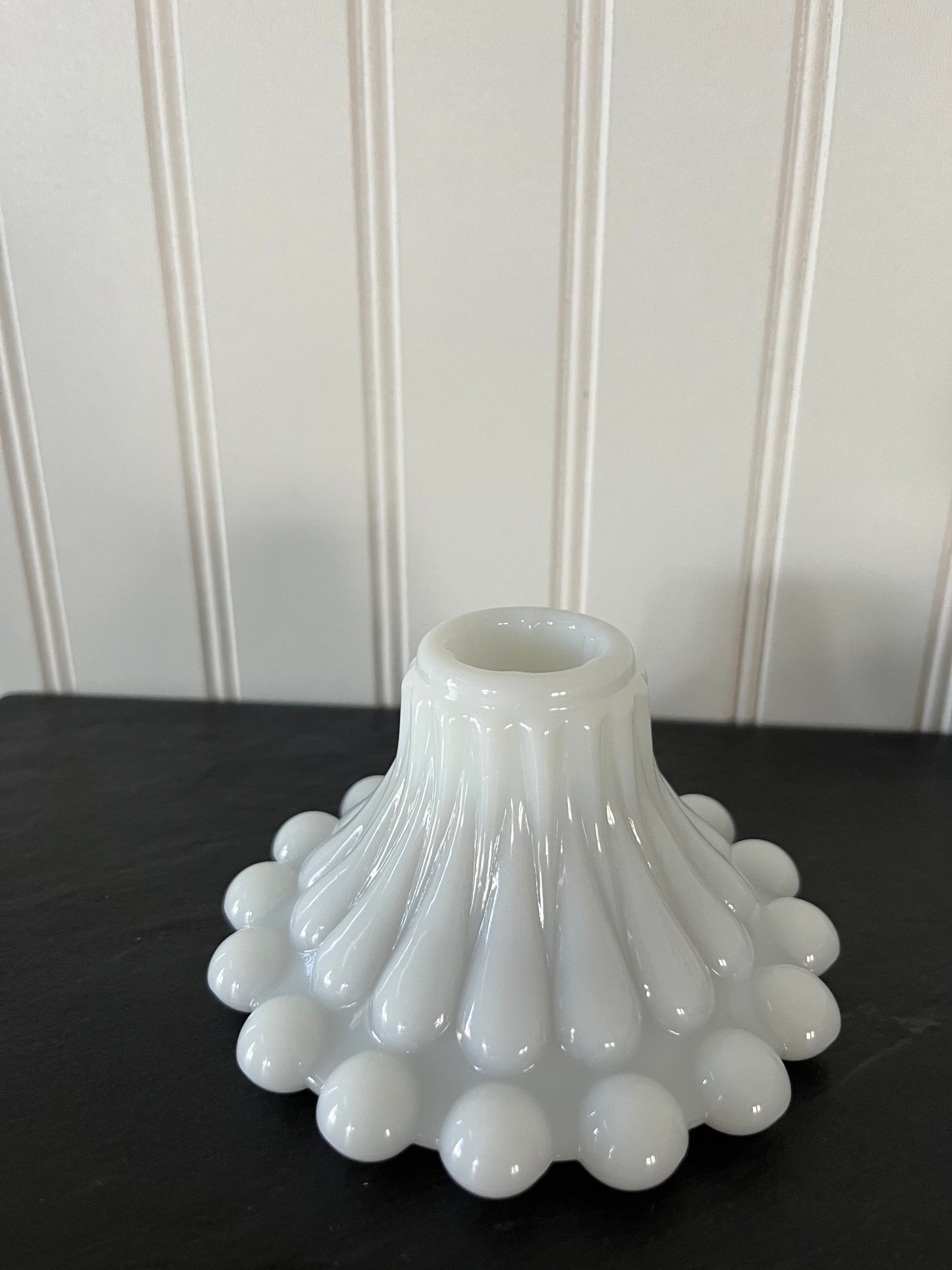 Vintage Anchor Hocking Berwick  Milk Glass Sculptured Boppie Bubble Candle Holder - 4.5" Diameter - 3" High