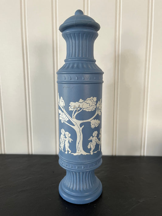 Vintage Avon Wedgwood Blue Charisma Cologne Empty Bottle Vessel - Grecian Style Jar and Vase - 8.5" Tall Neoclassical Style