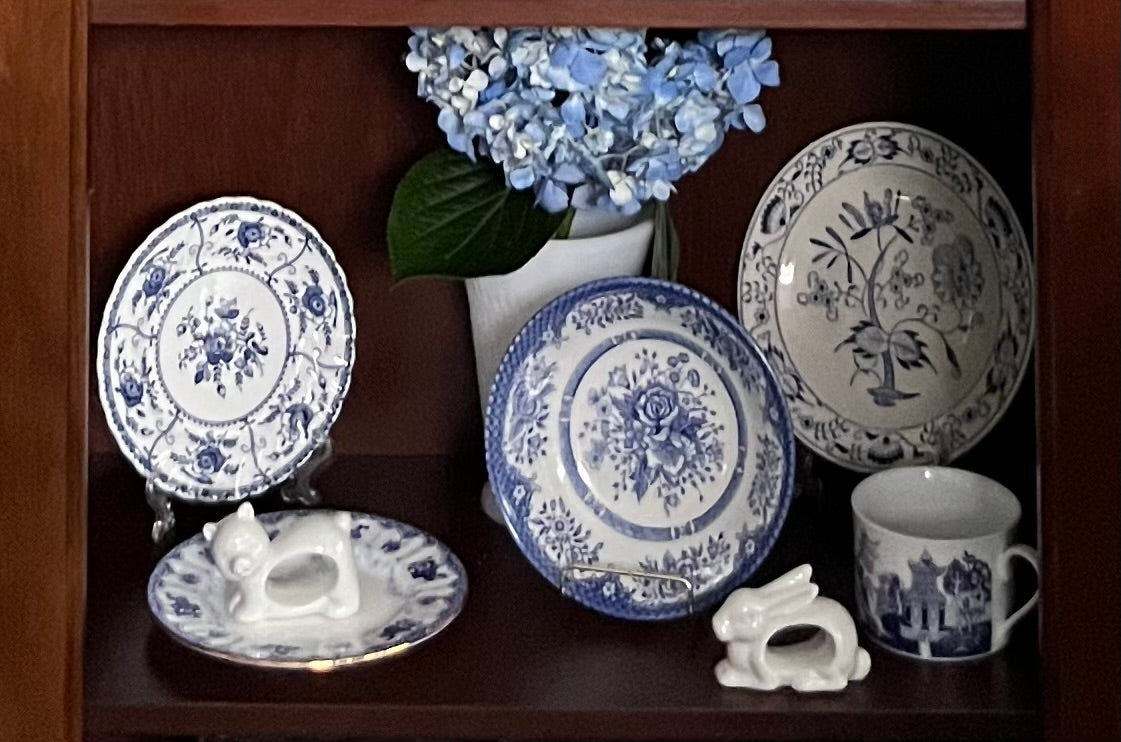 Grandmillennial Style Vintage Blue Rose Floral 6" Bowl - Wood & Sons English Ironstone Chinaware