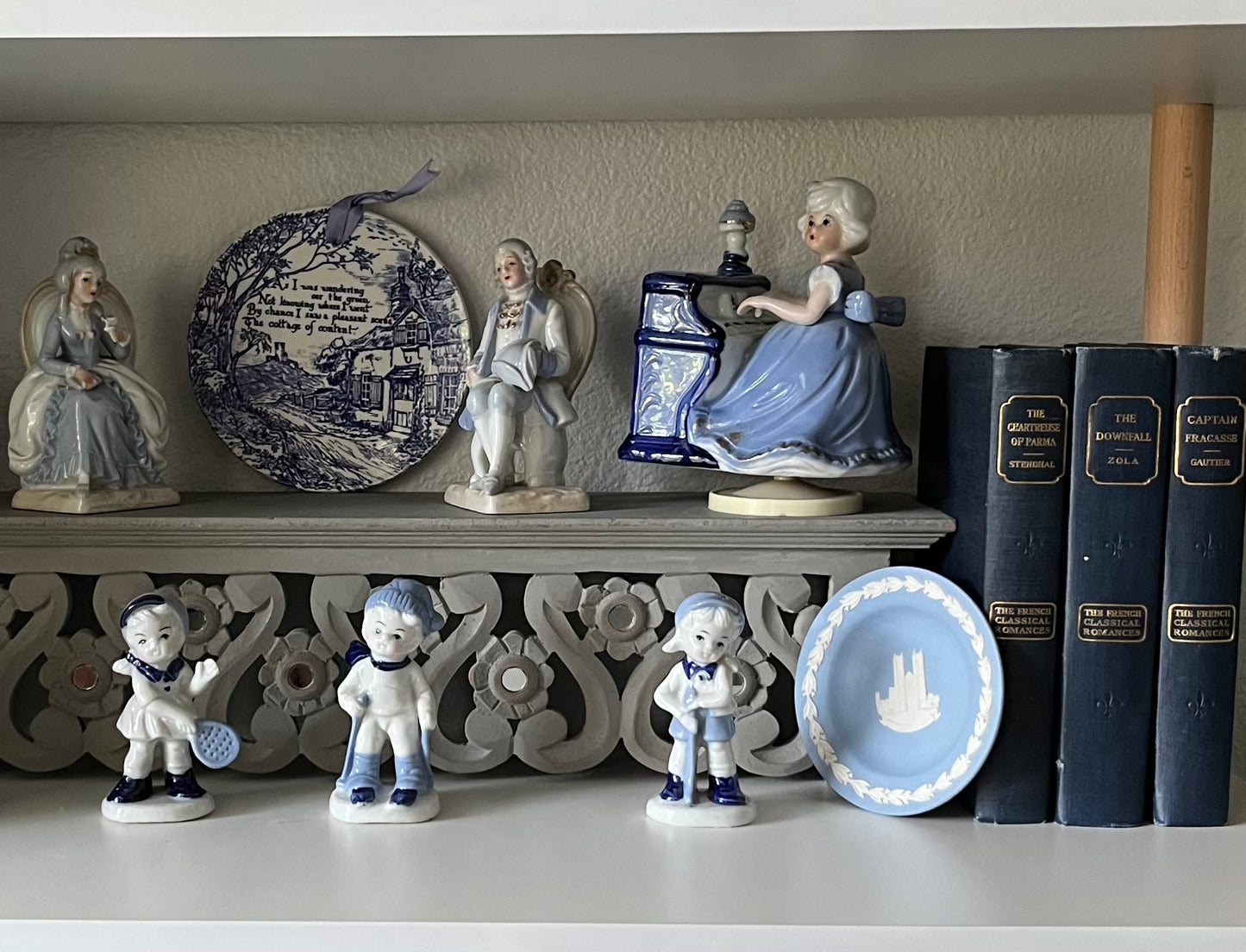 Vintage Blue and White French Provincial Colonial Regency Ceramic Porcelain Figurines - Gentleman and Lady Set