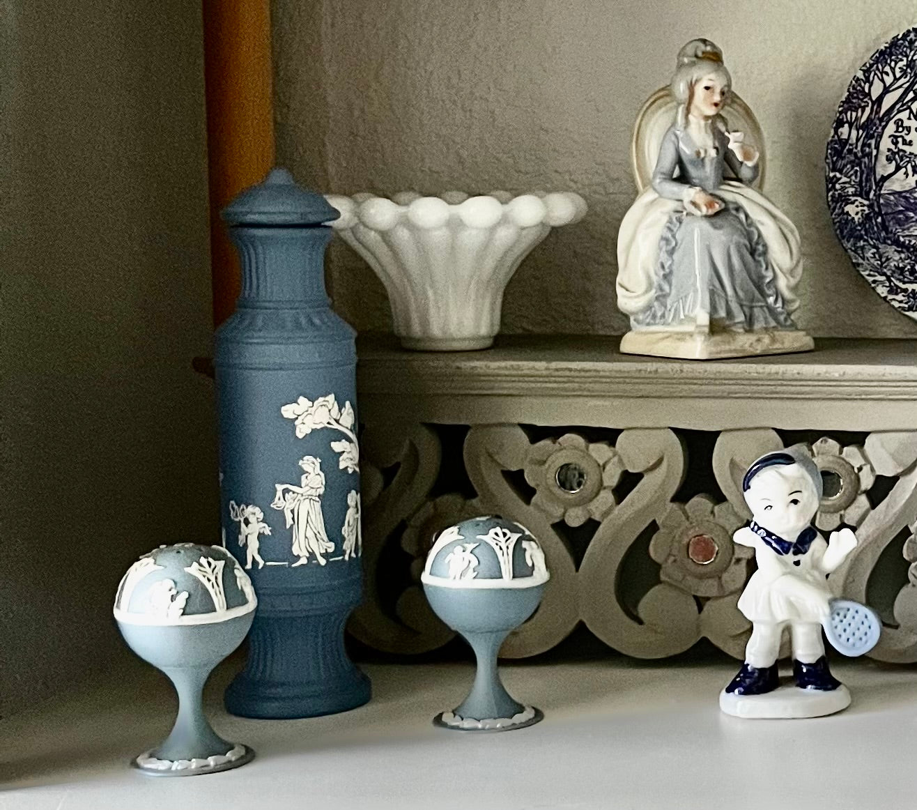 Vintage Avon Wedgwood Blue Charisma Cologne Empty Bottle Vessel - Grecian Style Jar and Vase - 8.5" Tall Neoclassical Style