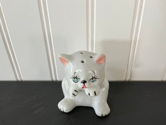 1960s Ceramic White Cat with Blue Eyes Salt and Pepper Shaker Set - Retro Kitchen Collectibles
