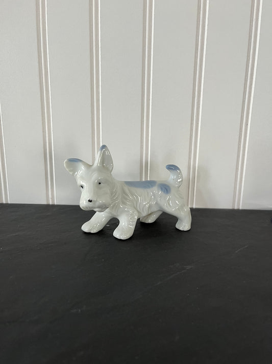 Vintage Scottish Terrier White and Blue Porcelain Dog Figurine - Classic Collectible