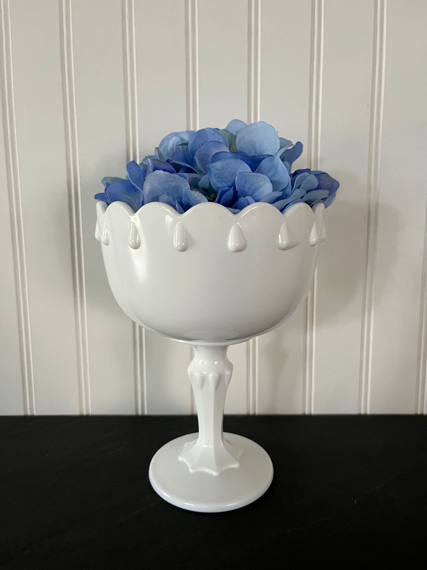 Vintage Indiana Glass Medium 5 1/2"x 7 1/2" High Teardrop Milk Glass Goblet  Compote Pedestal Bowl _- Timeless Elegance