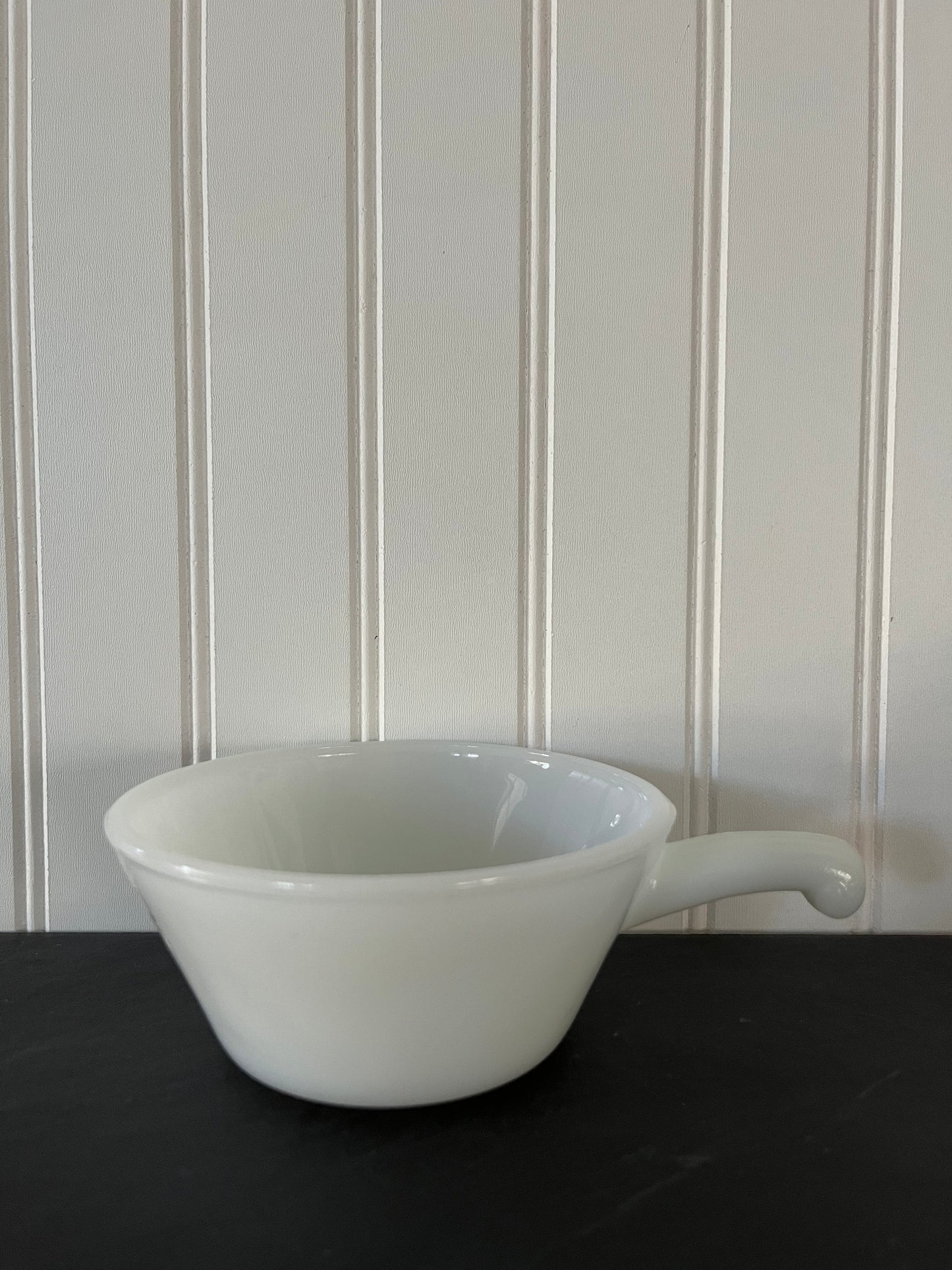 Vintage Fire King Anchor Hocking White Milk Glass Soup/Chili Bowl - 12 oz - Classic Handle Design