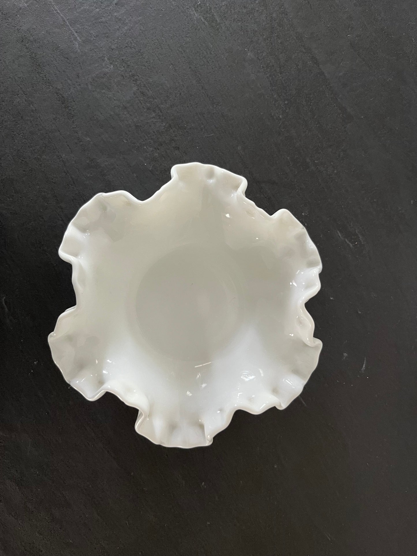 VIntage 1970s Fenton White Milk Glass Ruffle Edge Hobnail Small Bowl