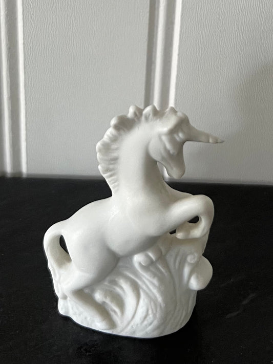 Vintage 1980s Small Aldon Taiwan Fine Porcelain White Bisque Unicorn Figurine - 1.5" Wide