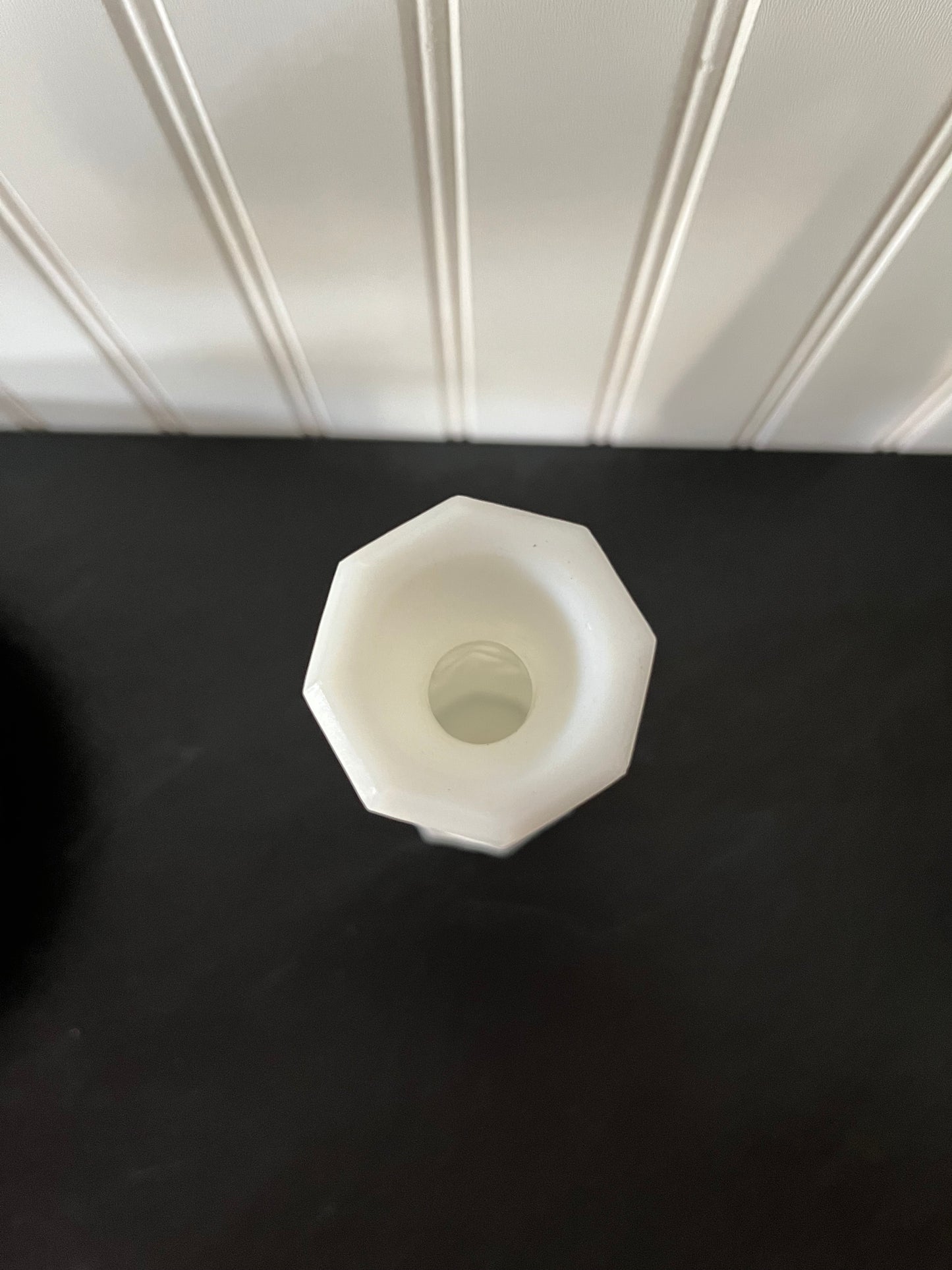 Vintage Milk Glass Starburst Cut Pattern Bud Vase - 9" high