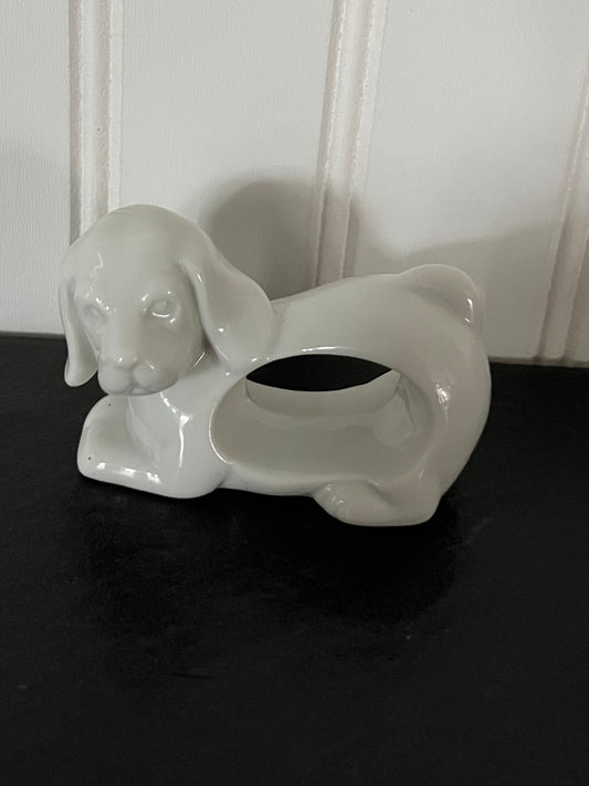 Vintage White Ceramic Porcelain Puppy Dog Napkin Ring Holder - Charming Collectible Home Decor