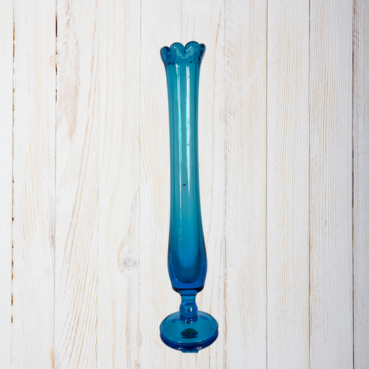 Vintage Westmoreland Small Turquoise Blue Swung Bud  Vase 11"